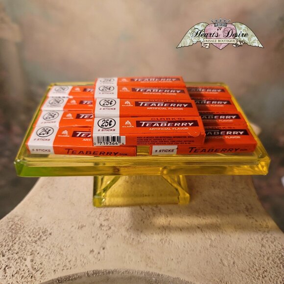 Clarks Teaberry Gum Store Display Stand Vaseline Glass Canary Glass Uranium Glow